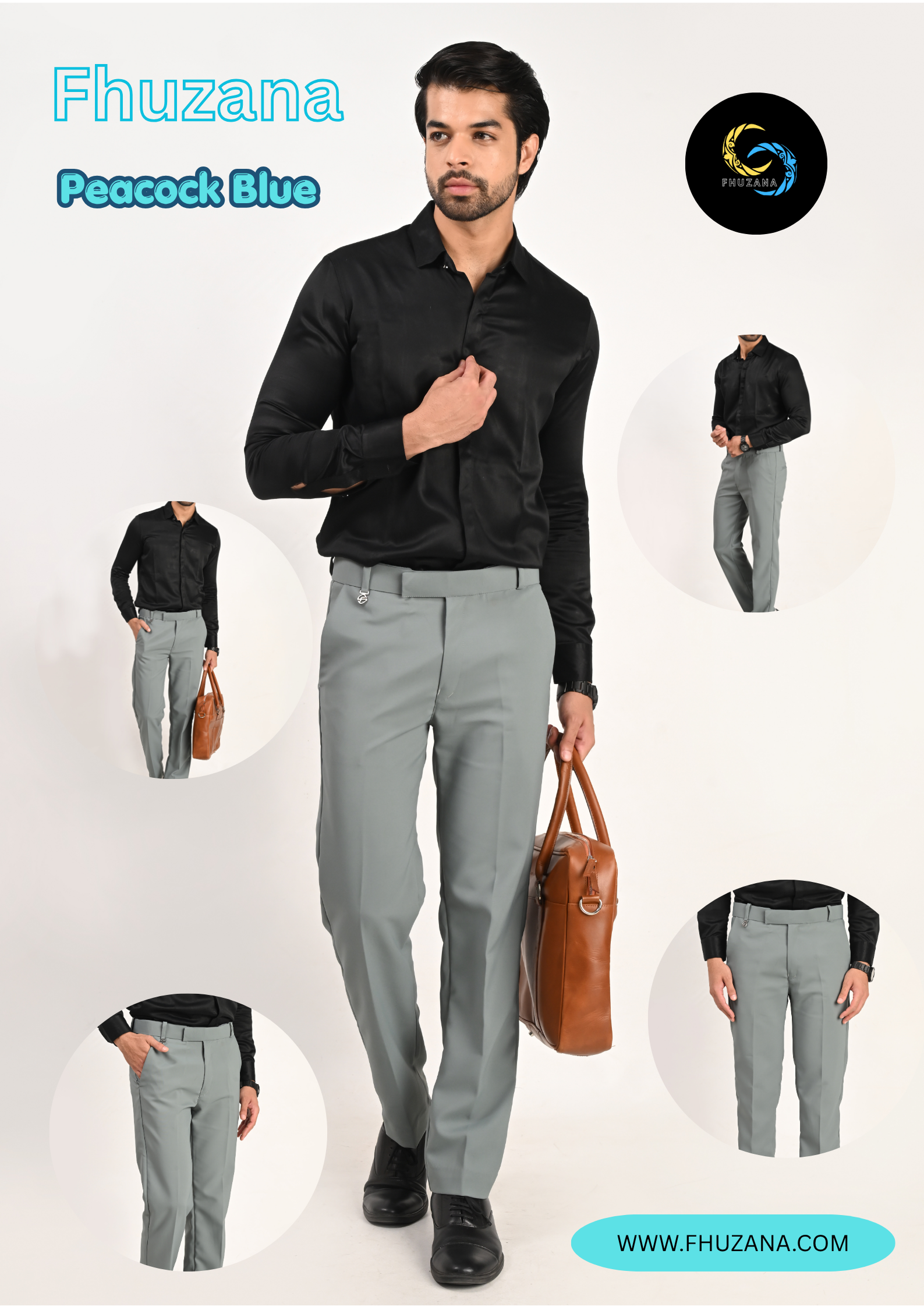 FHUZANA peacock blue men's formal trouser with a smart tailored fit and elegant design.